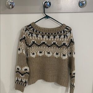 John + Jenn Patterned Crew Neck Sweater - Brown and Cream